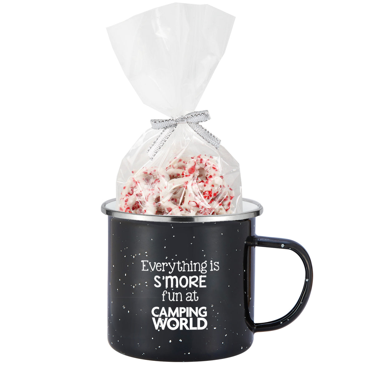 Speckled Camping Mug - 16 oz., White Chocolate Pretzels w/ Crushed Peppermint