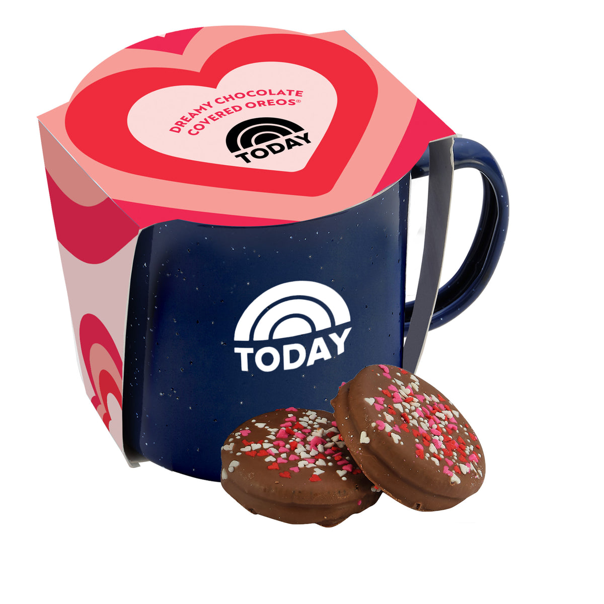 Speckled Camping Mug - 16 oz., Valentine&#39;s Day Chocolate Covered Oreos® with Sprinkles