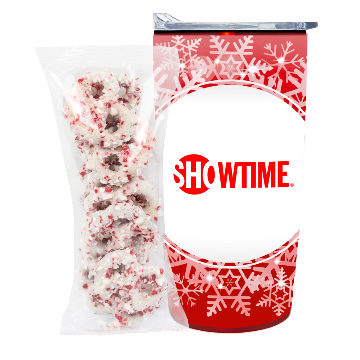 Straight Tumbler w/ Plastic Liner - 20 oz., White Chocolate Pretzels w/ Crushed Peppermint