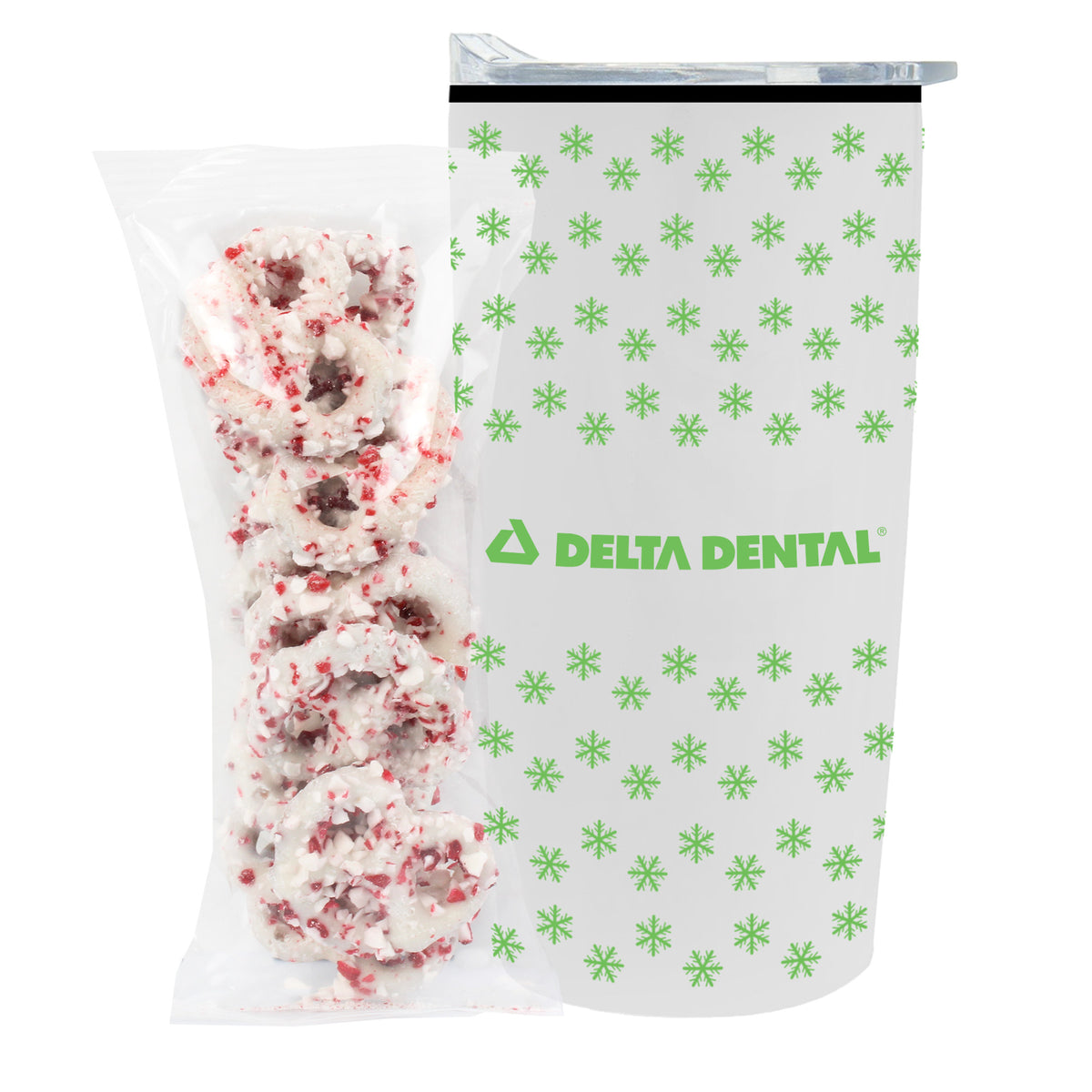 Straight Tumbler w/ Plastic Liner - 20 oz., White Chocolate Pretzels w/ Crushed Peppermint