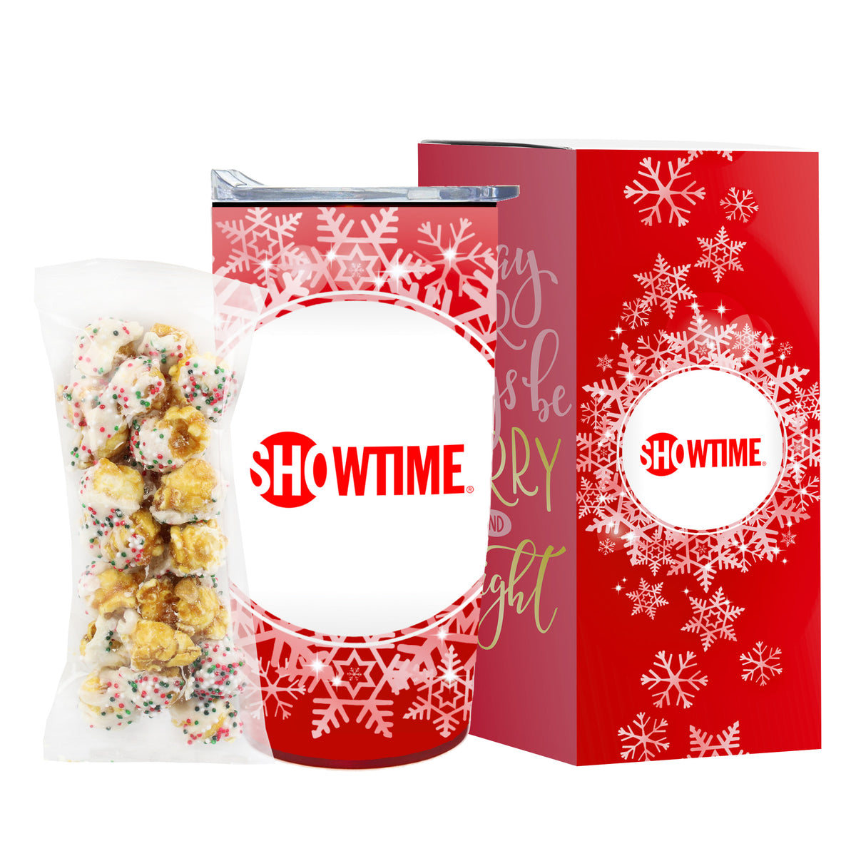 Straight Tumbler w/ Plastic Liner - 20 oz., Holiday Greetings Gift Set, Sugar Cookie Crunch Popcorn