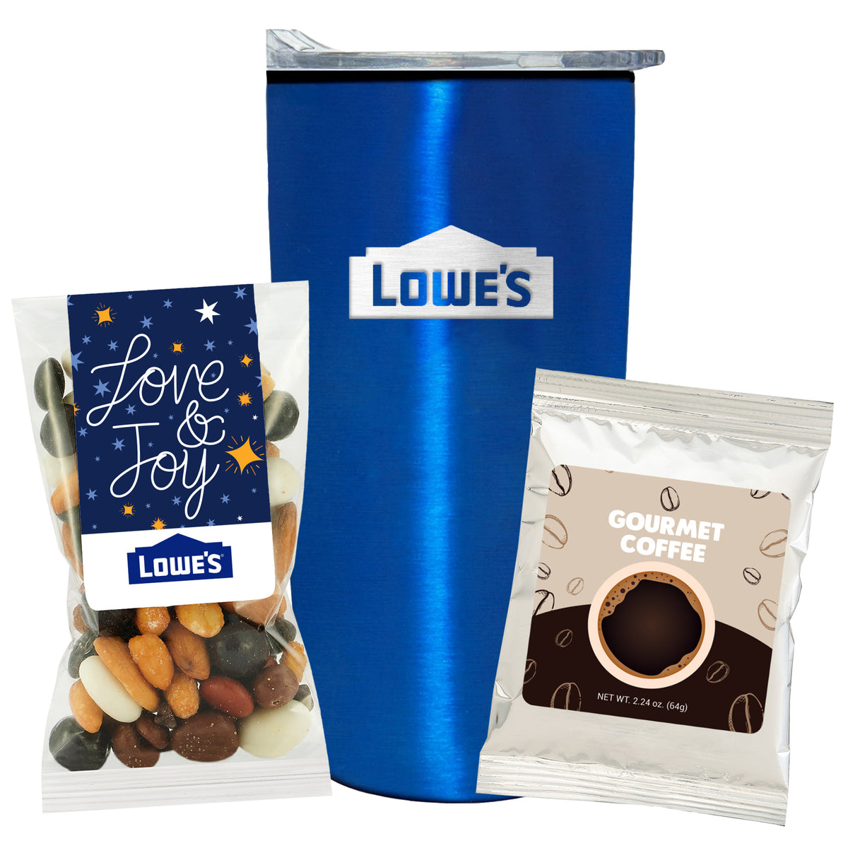 Straight Tumbler w/ Plastic Liner - 20 oz.,  Holiday Snack Pack w/ Espresso Mix &amp; Gourmet Coffee Packet