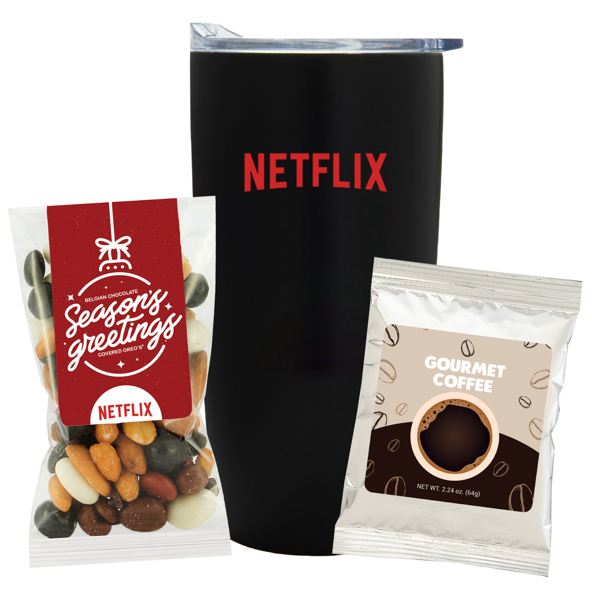 Straight Tumbler w/ Plastic Liner - 20 oz.,  Holiday Snack Pack w/ Espresso Mix &amp; Gourmet Coffee Packet