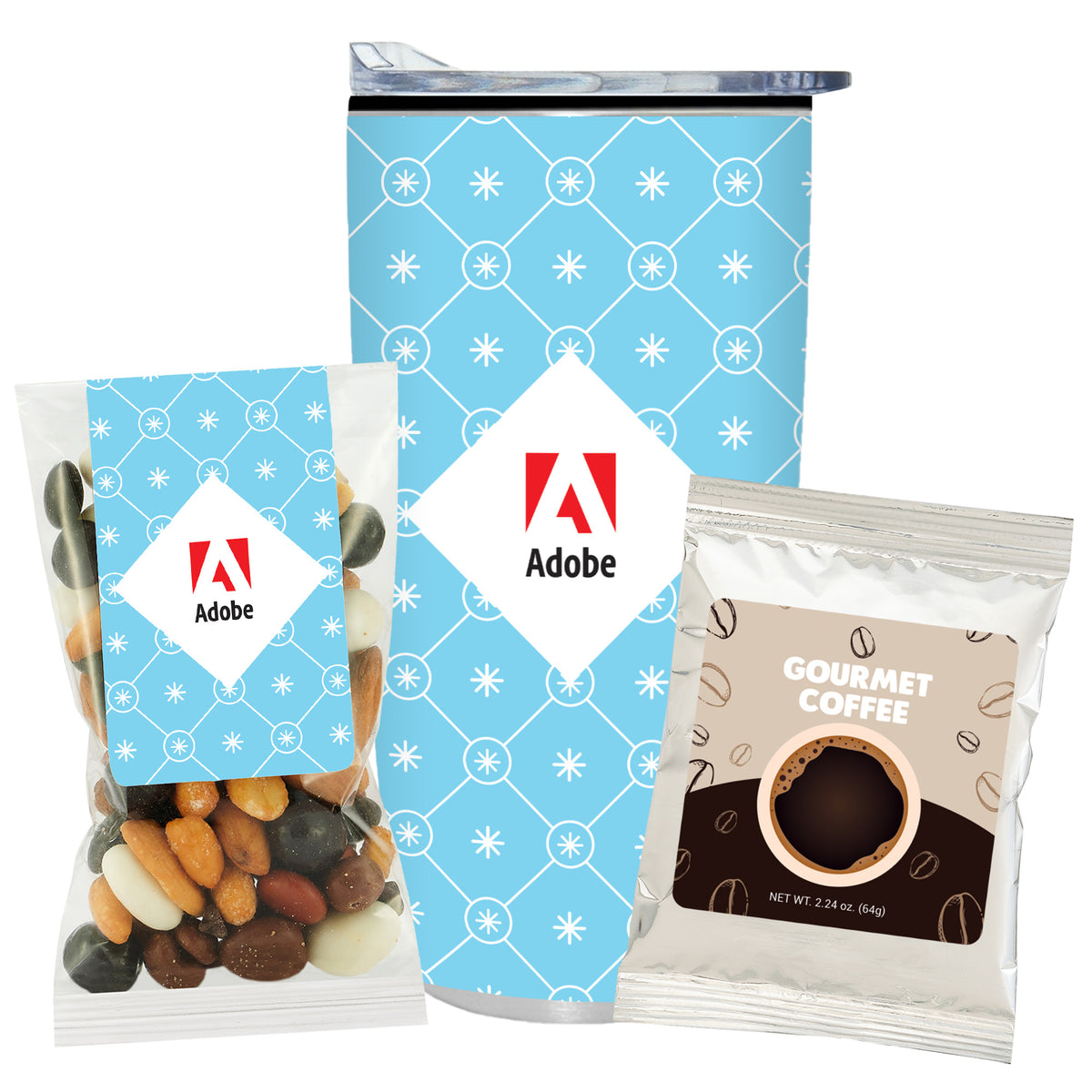 Straight Tumbler w/ Plastic Liner - 20 oz.,  Holiday Snack Pack w/ Espresso Mix &amp; Gourmet Coffee Packet