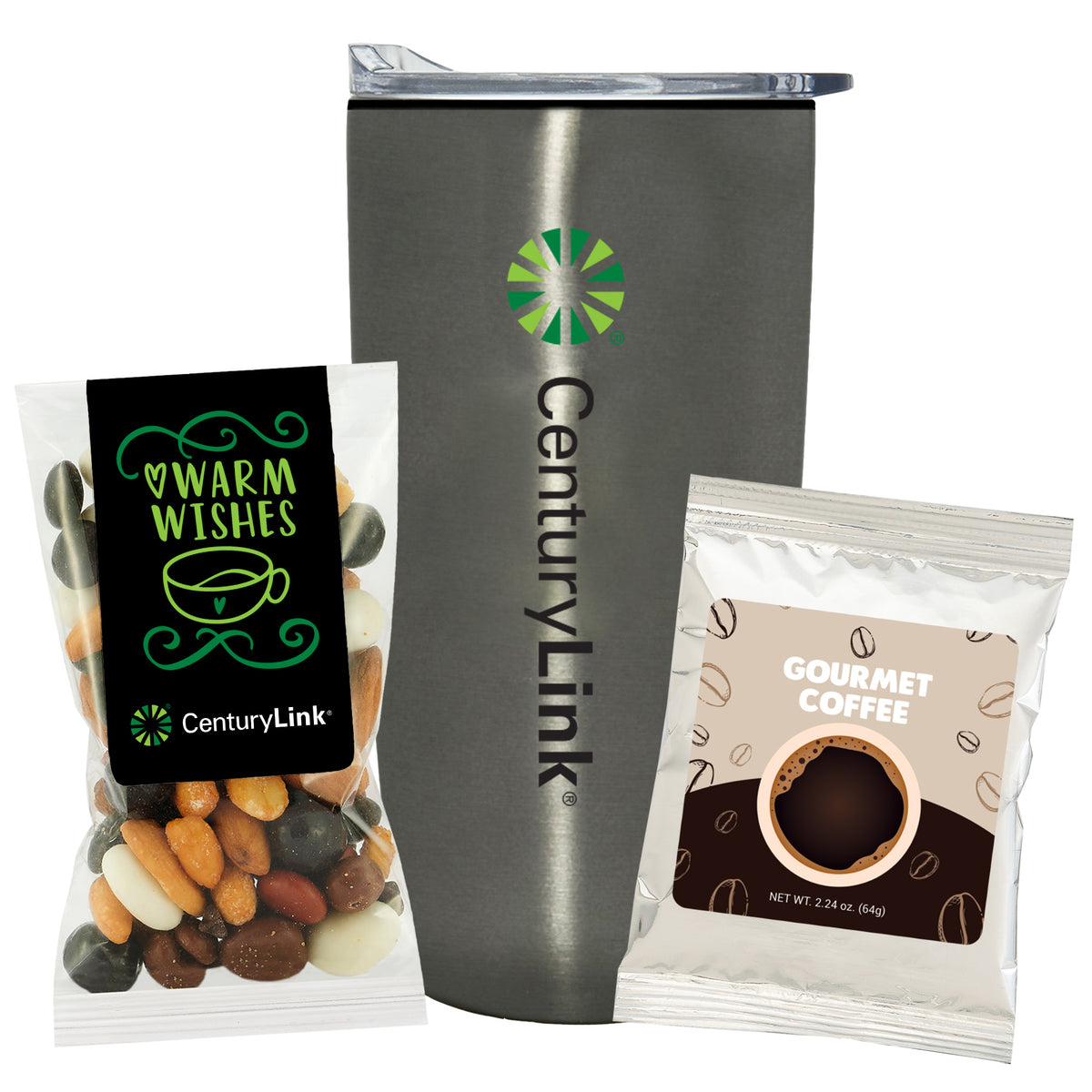 Straight Tumbler w/ Plastic Liner - 20 oz.,  Holiday Snack Pack w/ Espresso Mix &amp; Gourmet Coffee Packet