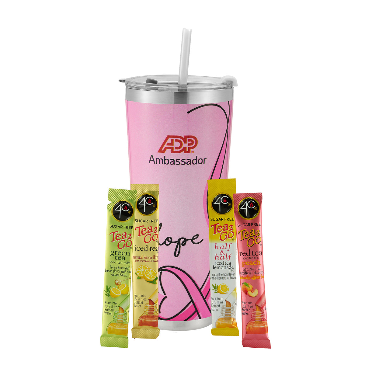 Tumbler w/ Straw - 20 oz., 4C® Sugar Free Tea 2 Go® Packets (4)