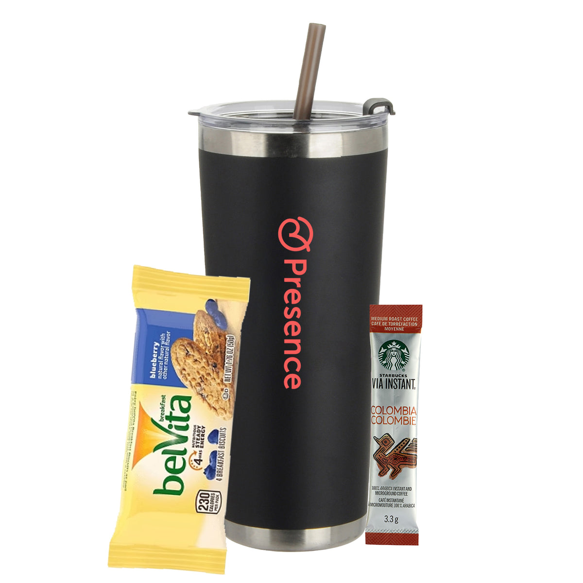 Tumbler w/ Straw - 20 oz., Starbucks Via Instant Coffee Packet &amp; Belvita® Blueberry Breakfast Bar