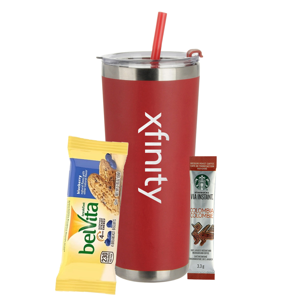 Tumbler w/ Straw - 20 oz., Starbucks Via Instant Coffee Packet &amp; Belvita® Blueberry Breakfast Bar