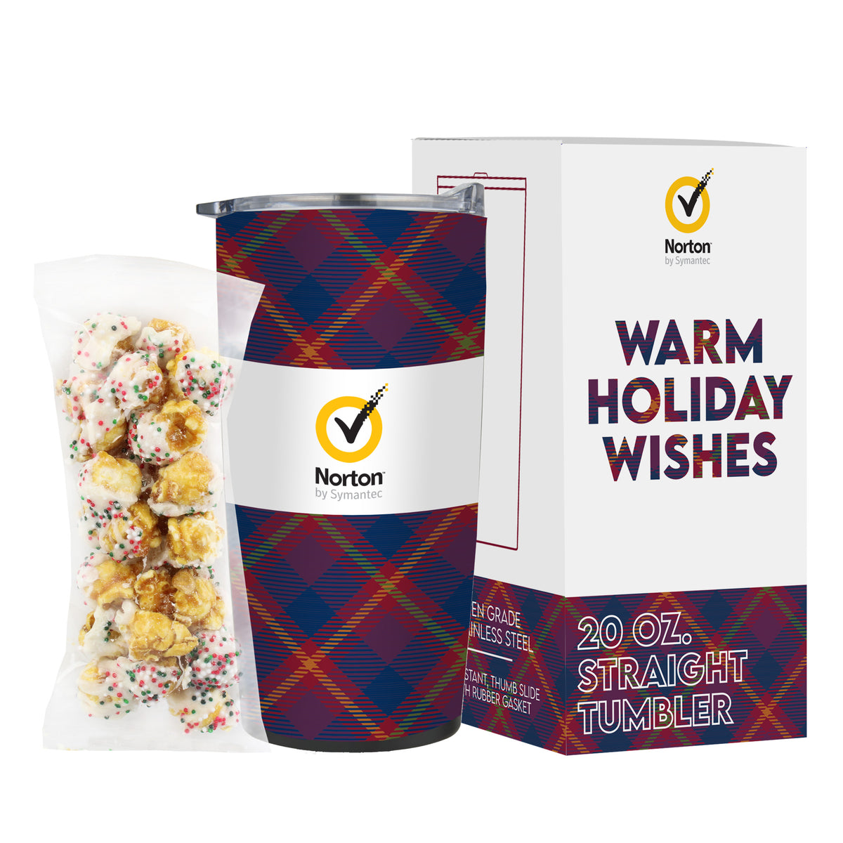 Straight Tumbler - 20 oz., Holiday Greetings Gift Set, Sugar Cookie Crunch Popcorn