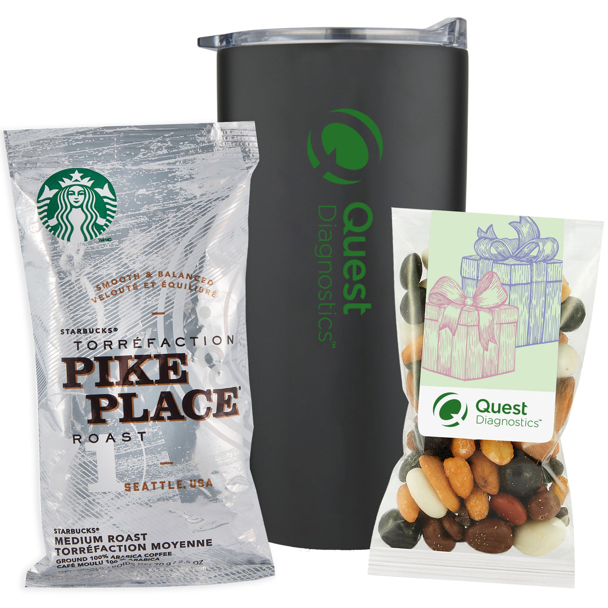 Straight Tumbler - 20 oz., Holiday Snack Pack w/ Espresso Mix &amp; Starbucks Pike Place Coffee