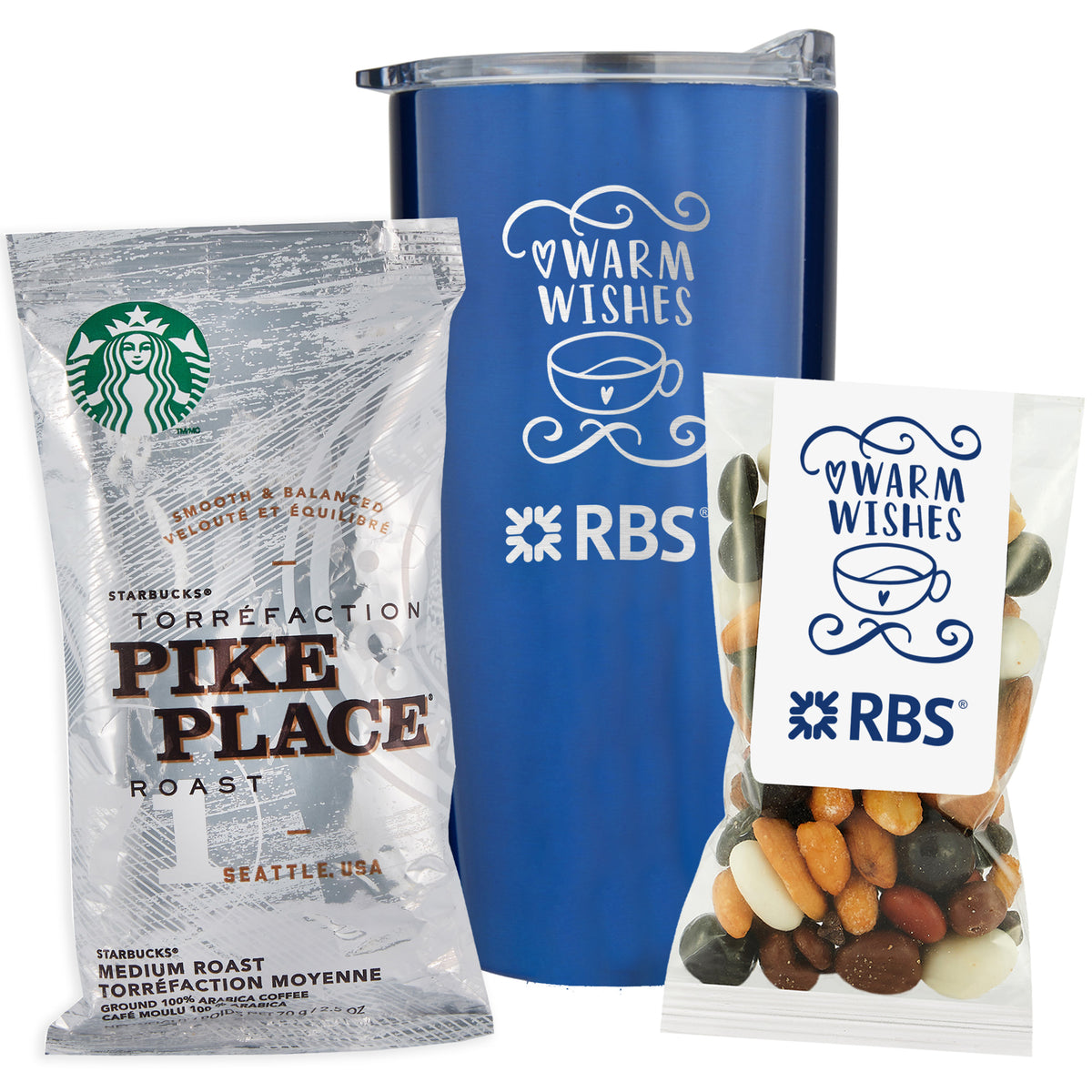 Straight Tumbler - 20 oz., Holiday Snack Pack w/ Espresso Mix &amp; Starbucks Pike Place Coffee