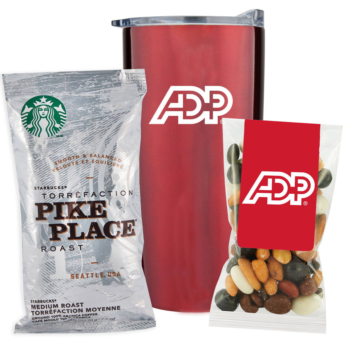 Straight Tumbler - 20 oz., Holiday Snack Pack w/ Espresso Mix &amp; Starbucks Pike Place Coffee