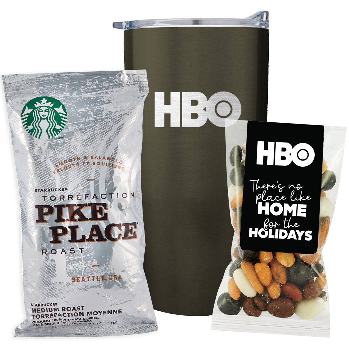 Straight Tumbler - 20 oz., Holiday Snack Pack w/ Espresso Mix &amp; Starbucks Pike Place Coffee