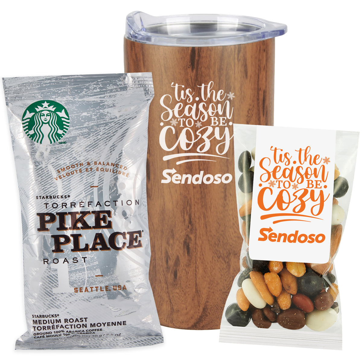 Straight Tumbler - 20 oz., Holiday Snack Pack w/ Espresso Mix &amp; Starbucks Pike Place Coffee