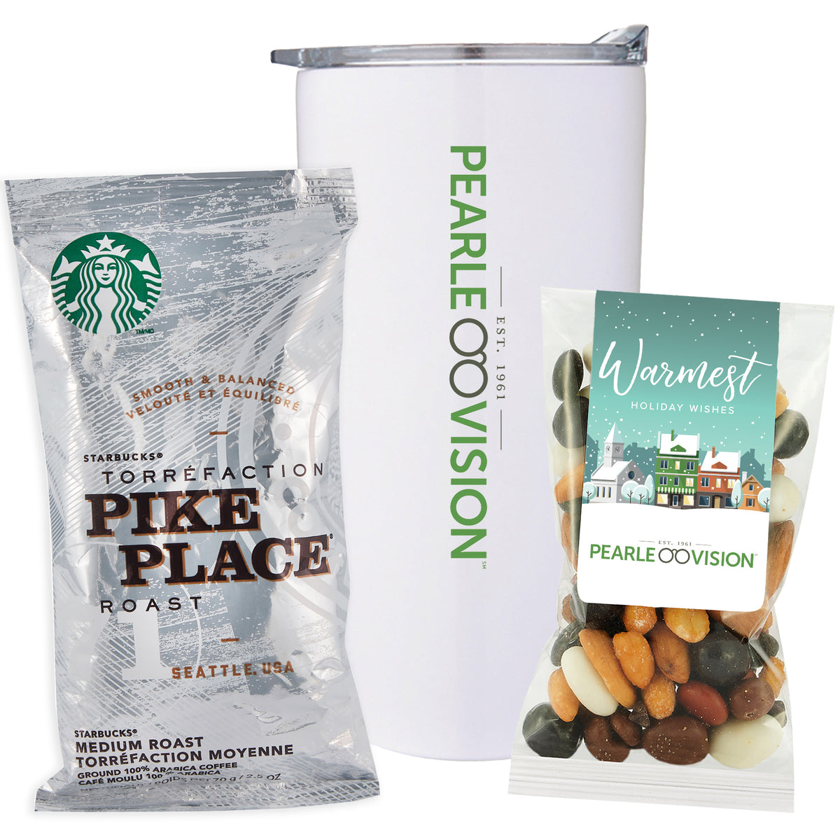 Straight Tumbler - 20 oz., Holiday Snack Pack w/ Espresso Mix &amp; Starbucks Pike Place Coffee