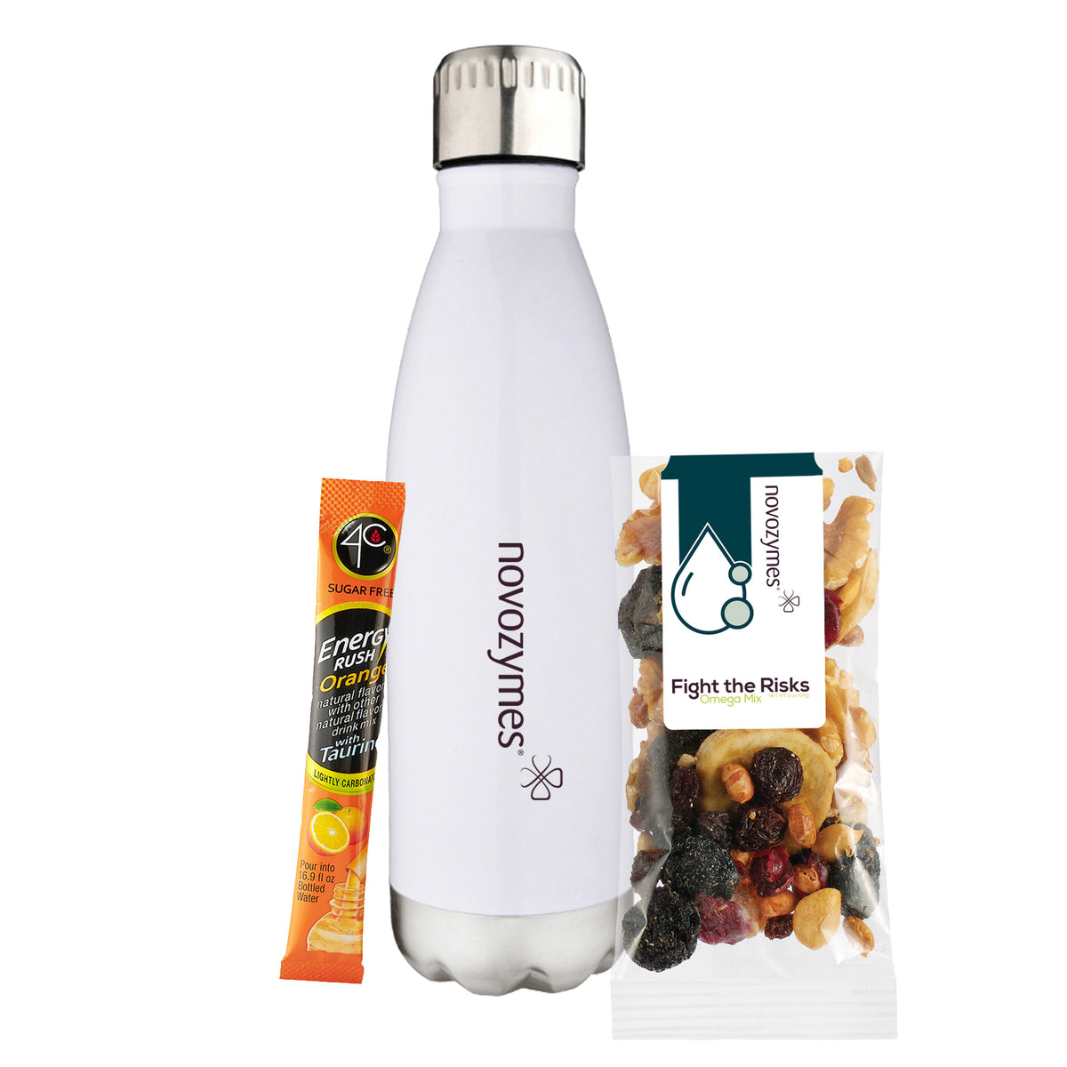 Water Bottle - 17 oz., 4C® Sugar Free Energy Rush Packet &amp; Snack Pack with Omega Mix