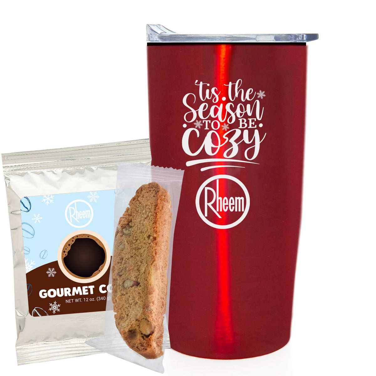 Straight Tumbler w/ Plastic Liner - 20 oz.,  Holiday Gourmet Colombian Coffee &amp; Vanilla Almond Biscotti