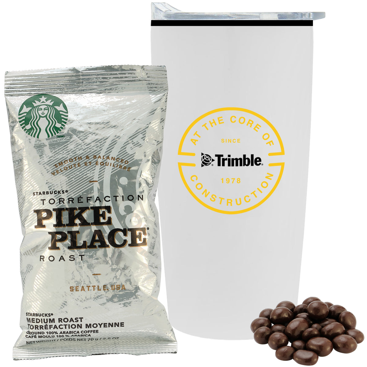 Straight Tumbler w/ Plastic Liner - 20 oz., Starbucks® Pike Place Coffee &amp; Dark Chocolate Espresso Beans
