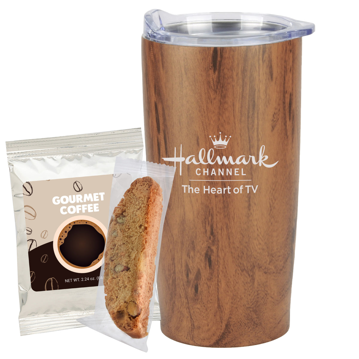 Straight Tumbler - 20 oz., Gourmet Colombian Coffee &amp; Vanilla Almond Biscotti