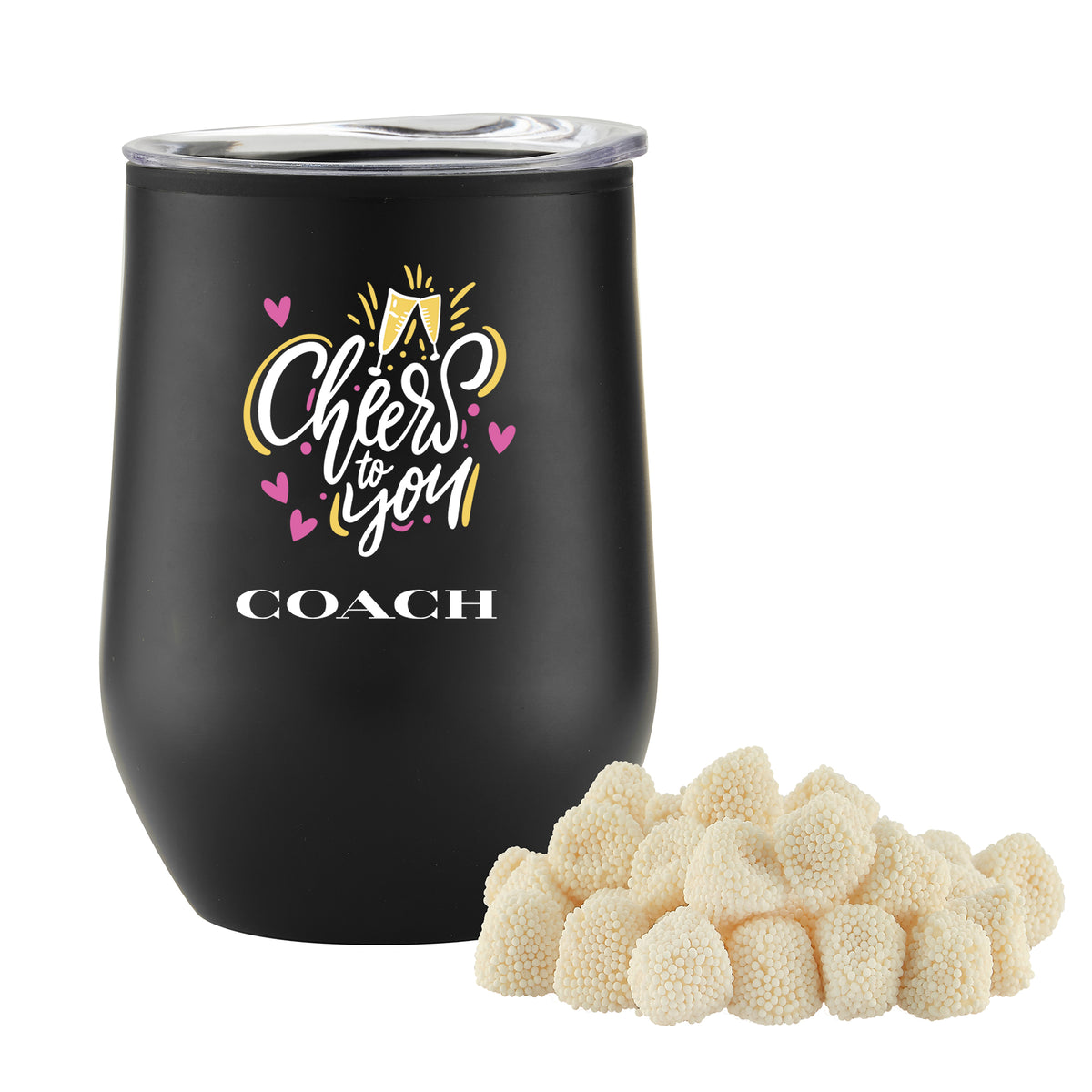 Stemless Wine Tumbler w/ Plastic Lining - 12 oz., Valentine&#39;s Day Jelly Belly® Champagne Bubbles®